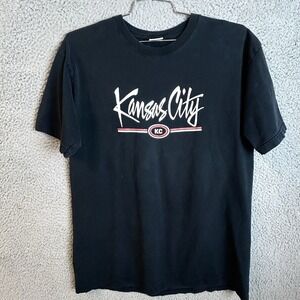 Y2K KANSAS CITY KC Anvil T Shirt XL Hiphop Rap Tee Script Spellout Black